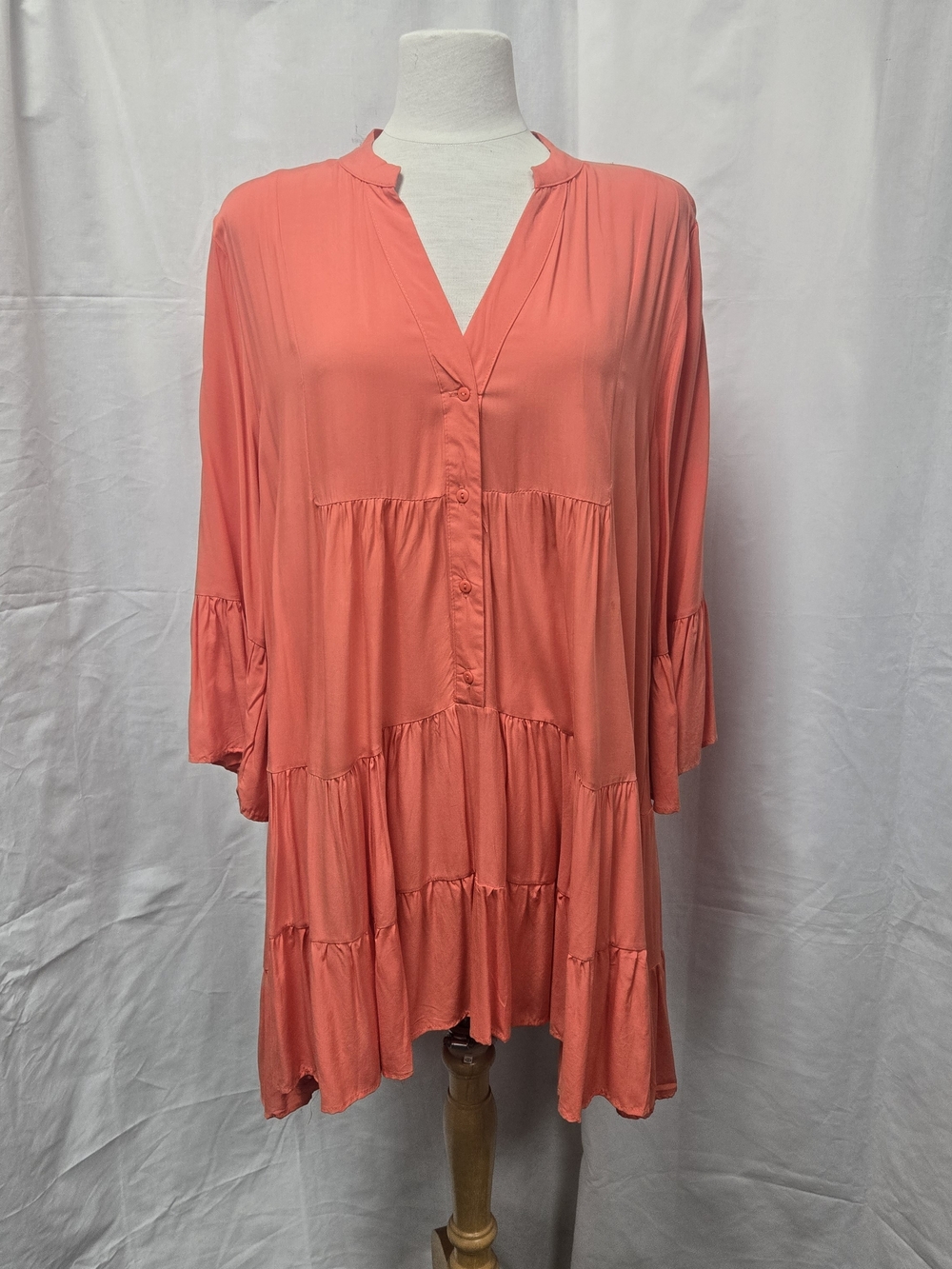Coco + Carmen Coral Tiered V-Neck Button Down